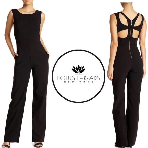 LOTUS THREADS Black Cutout Sleeveless Back Zipper Closure Jumpsuit  Romper Sz 6 - Picture 1 of 16